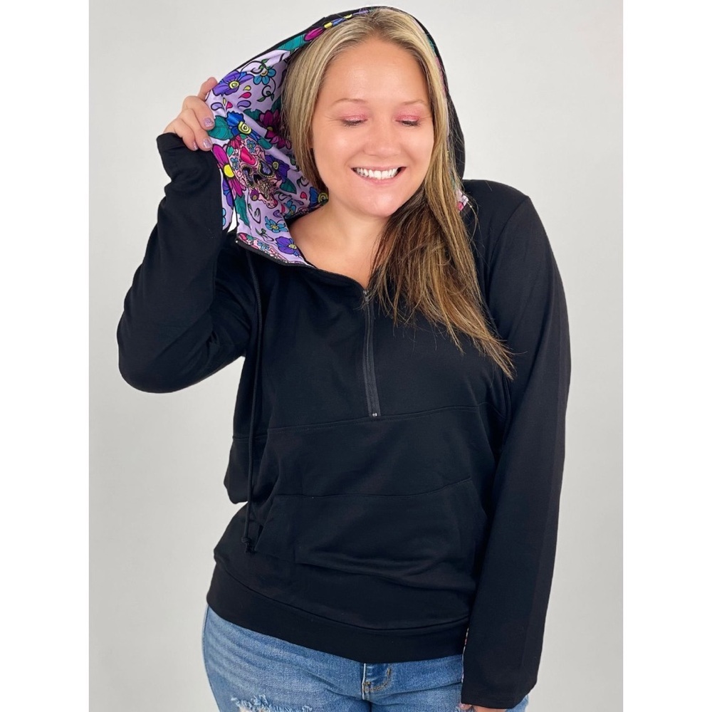 Shirley & Stone purple sugar skulls zip up hoodie